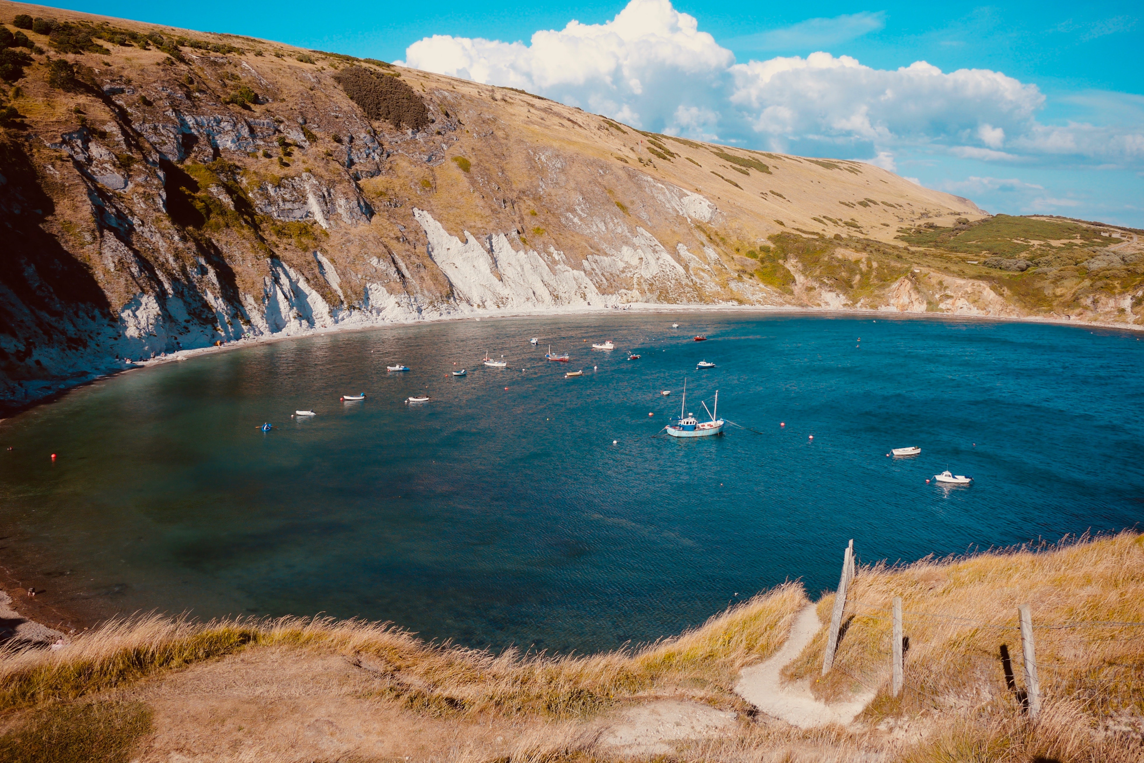 boats on lulworth cove